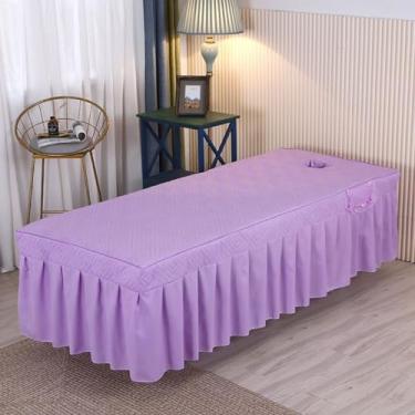 Imagem de Lençol de mesa de massagem, simples, cor sólida, acolchoado, massagem, confortável, respirável, spa, massagem, salão de beleza, salão, salão, pele, fumigação, roupa de cama de spa ajustada, roxo-1|80