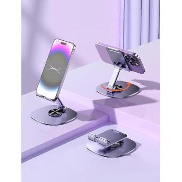 Imagem de Suporte de telefone dobrável para mesa, suporte de celular de eixo duplo giratório de 360 graus, suporte de mesa ajustável compatível com iPhone e smartphones, preto