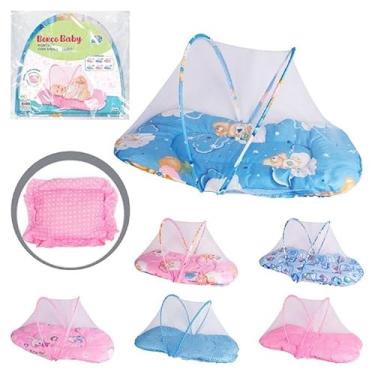 Imagem de Berço Portátil com Mosquiteiro Integrado, Dobrável para Bebê, Rosa e Azul, Colchonete Macio com Proteção Contra Insetos, Estrutura Leve para Viagens, 93x40x48 AZUL