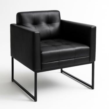 Imagem de Poltrona Decorativa Courino Corino Luxo Recepção Escritorio Sala Base De Aluminio Preto LVBR