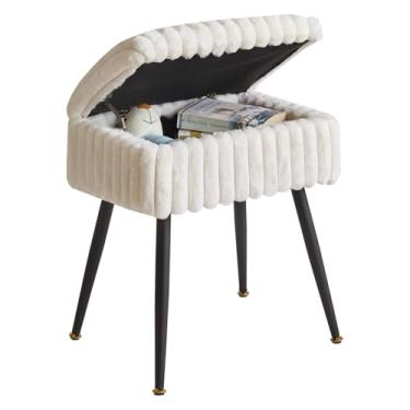 Imagem de Aibiju Cadeira Vanity Stool para pés otomana de pele sintética, pufe de maquiagem dobrável com assento acolchoado macio, para sala de maquiagem, branco YD-MS151W