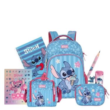 Imagem de Kit Mochila Stitch Costas Kids Lancheira E Estojo Box Escola