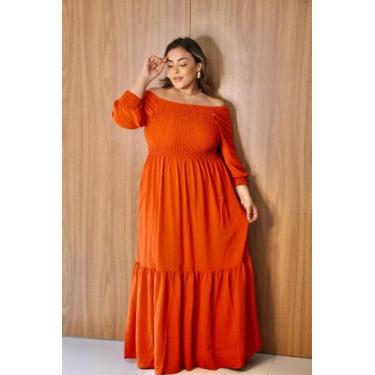 Imagem de Vestido Longo Feminino Plus Size Babado Ciganinha Manga 3/4 Princesa E