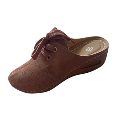 Imagem de Sandália feminina de salto plataforma com cadarço e bico fechado, casual, plus size, design vazado, sola macia, calçado de praia, rosa, 35