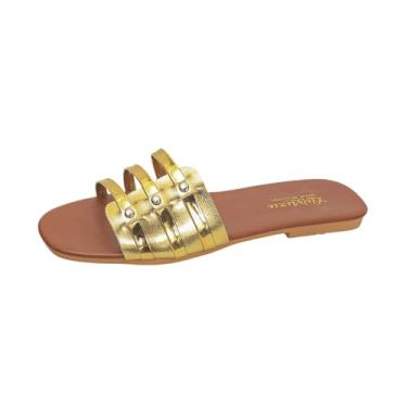 Imagem de Sandálias femininas Peep-Toe na praia casuais plus size na moda versátil confortável PU superior primavera verão, Dourado, 36