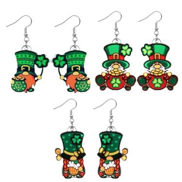 Imagem de Conjunto de 3 brincos femininos do Dia de São Patrício para mulheres com pingente de gnomo fofo, brincos de gota de flor da sorte em acrílico, joias festivas irlandesas, presentes, Large, Metal, Sem