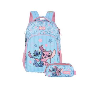Imagem de Kit Mochila Stitch De Costas E Estojo Triplo Escolar Meninas, Rosa