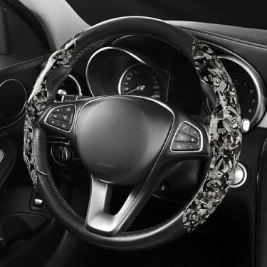 Imagem de Capa de volante de fibra de carbono forjada, punhos de encaixe de 2 peças com design camuflado, ajuste antiderrapante universal para rodas redondas e em forma de D (cinza)