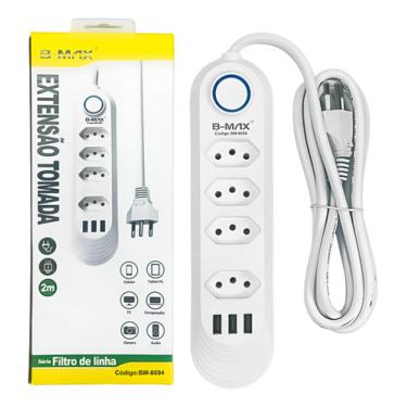 Imagem de Extensão De Tomadas 4 Tomadas + 3 Usb