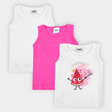 Imagem de Kit Regata Infantil Duzizo Básica E Estampada 3 Peças Feminina-Feminino