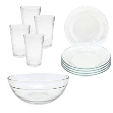 Imagem de Jogo De Copos E Pratos 9 Peças Aparelho De Jantar com Bowl Pro Liso Gr