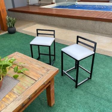 Imagem de Kit 2 Banquetas Junco Baixa Sofisticada + Mesa Bistro Luxo Moderna – Conjunto para Áreas Gourmet, Bar e Cozinha(Branco,Alta (87cm))
