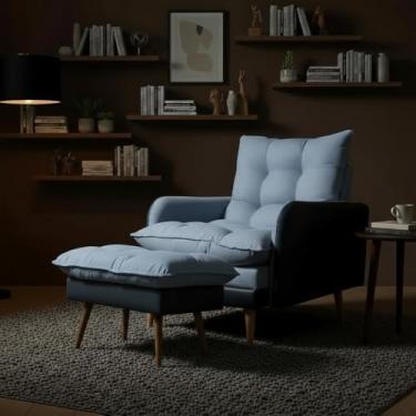 Imagem de Poltrona 3 Posições Reclinável com Puff em Linho Premium - Grafite com Puff Roma