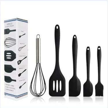 Imagem de kit 12 peças utensílios de cozinha silicone Copo Suporte Jogo de Cozinha kit 5 utensílios s/copo(KIT 5 PRETO S/COPO)