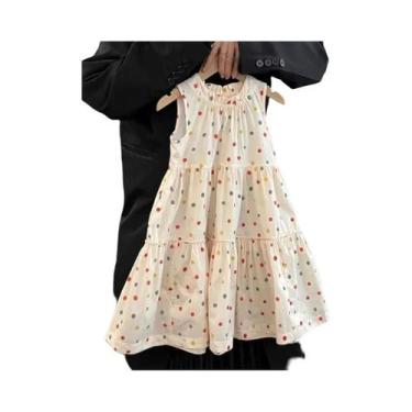 Imagem de Vestido De Verão Para Meninas Com Estampa De Poá E Colete, Vestido Cas
