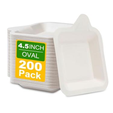 Imagem de SIBAO Pacote com 200 pratos quadrados pequenos de papel, pratos compostáveis e descartáveis de 11 cm para sobremesa, lanche de festa, aperitivo, bagaço de cana de açúcar, branco