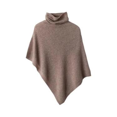 Imagem de Poncho Feminino De Cashmere Macio E Quente Com Gola Alta, Xale De Lã 1