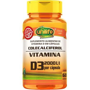 Imagem de Vitamina D3 2000 Ui Colecalciferol 470mg 60 Caps Unilife, Sem sabor