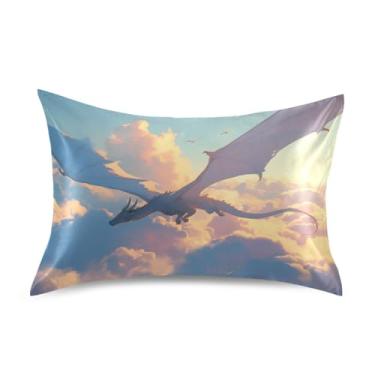 Imagem de Bokkoy Capa de almofada de cetim macio e sedoso com dragão preto resistente a rugas para tamanhos padrão, queen e king - Pacote único