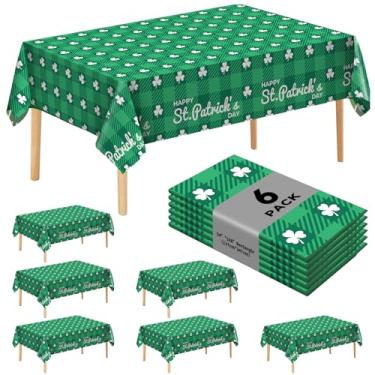 Imagem de JHDZDHY Pacote com 6 toalhas de mesa de plástico descartáveis de trevo 137 x 274 cm, toalhas de mesa para festa de trevo verde, descartável para mesas de 1,8 a 2,8 m, festa do dia de São Patrício