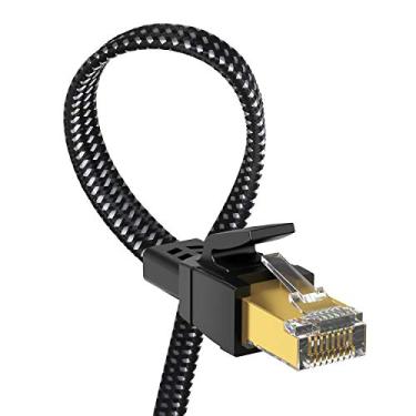 Imagem de Cabo de Ethernet Cat 8 de 20 pés, cabo de alta velocidade de nylon trançado resistente blindado de 40 Gbps 2000 Mhz SFTP RJ45 LAN de cabo de remendo de rede na parede, ao ar livre e interno, para roteador, PC, jogos, modem-6M