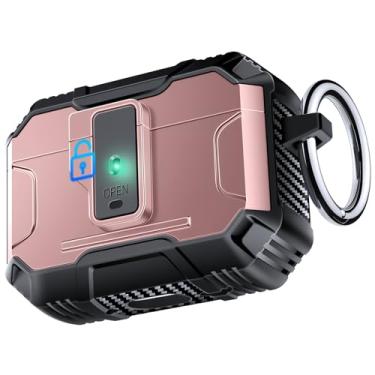 Imagem de Capa blindada resistente para AirPods Pro3 Geração com trava e chaveiro, proteção resistente contra quedas de 360°, tampa magnética e aberta com 1-clique, capa dura AirPods Pro 3ª para atividades ao