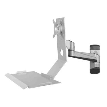 Imagem de KEG801302 Suporte de monitor de braço único prateado para escritório, não dobrável, suporte de parede com bandeja regular, tela única, acessórios de mesa
