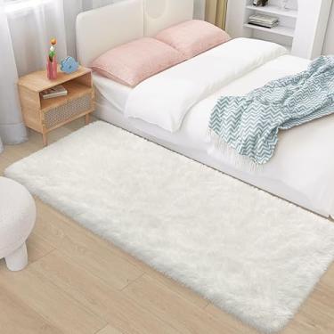 Imagem de TENNOLA Tapete felpudo branco macio para quarto, tapetes felpudos de 6 x 1,8 m com fundo antiderrapante para corredor, cabeceira, sala de estar, dormitório, tapete peludo para berçário, sala de jogos,