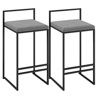 Imagem de KIDYBO Banquetas de veludo cinza, conjunto de 2, bancos de cozinha com estrutura de metal resistente com encosto para bar de café da manhã, balcão, cozinha e casa, cadeira alta de 61 cm, suporta 150