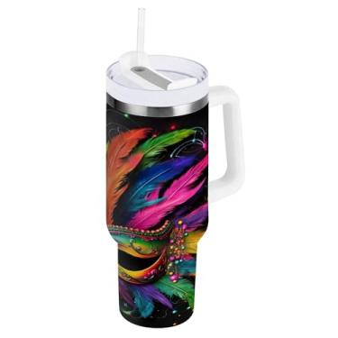 Imagem de Blueangle Copo isolado para Mardi Gras de 1,134 g com alça e tampa de palha, caneca de viagem reutilizável de aço inoxidável (269)