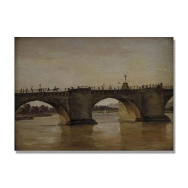 Imagem de NHLDZYH Quadro famoso para salão - réplica de J.C. Dahl - Paisagem romântica nórdica em tela - decoração de parede elegante. (Ponte de Augusto). 80 x 112 cm. Apenas tela.