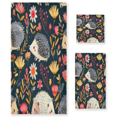 Imagem de xigua Cute Hedgehogs conjunto de toalhas de banheiro absorvente macio 3 peças toalha de banho toalha de mão toalhas decorativas para banheiro, academia, hotel, praia, piscina