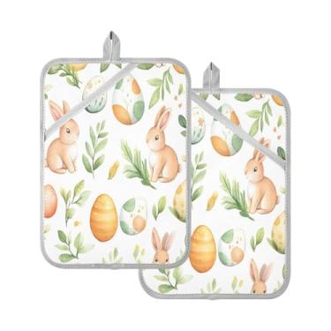 Imagem de STAYTOP Pacote com 2 pegadores de panela de coelho da Páscoa e ovos, almofadas quentes resistentes ao calor com bolsos, conjuntos de suportes de panela antiderrapantes para cozinha, assar e cozinhar