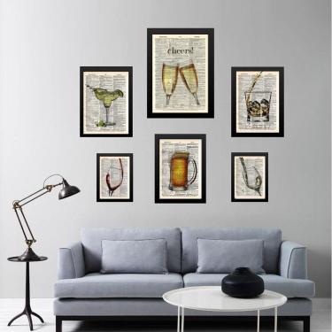 Imagem de Composição 6 Quadros Vintage Bar - Bebidas Diversas - Vidro