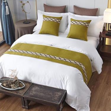 Imagem de Cachecol de cama de hotel para cama de corredor luxuoso de cor sólida decoração de cama de tecido elegante e confortável proteção de cama toalha de cama macia para cama dupla queen king tamanho verde