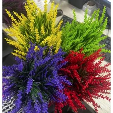 Imagem de YUGYUM Flores de lavanda artificiais, vegetação com espigão ao ar livre, arbustos falsos, vegetação, plantas, ambientes internos, resistentes a UV, buquês sintéticos para decoração de primavera