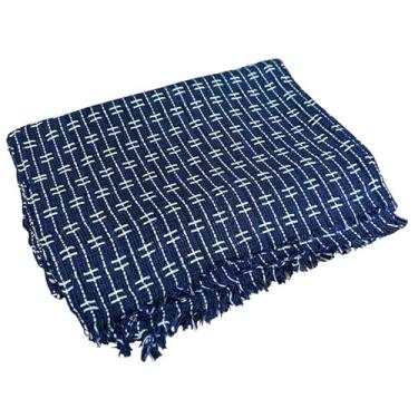 Imagem de Manta para sofá extragrande 2,40 x 1,80 metros Padrão tijolo Decorativa para quarto e sala de estar (Azul c/Branco)