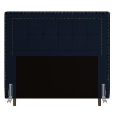 Imagem de Cabeceira Cama Box Solteiro Luxor 90cm com Tachas e Frame Veludo Azul Marinho - Desk Design