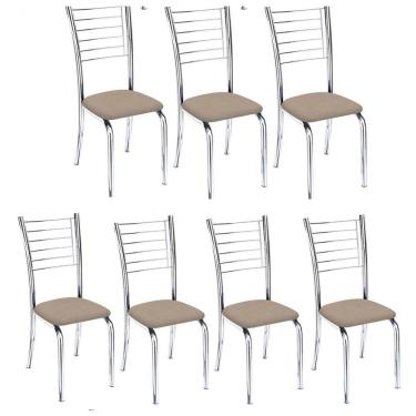 Imagem de Kit 7 Cadeiras Vanessa Cromada Para Cozinha-Assento Suede Bege-Gat Magazine