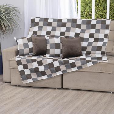 Imagem de Manta Xale Turin 2,40m x 1,50m Sofá Cama Tecido Jacquard 01 Peça - Tabuleiro Avelã - 60% Algodão/ 40% Poliéster