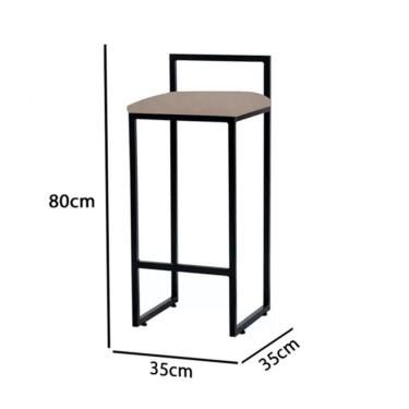 Imagem de Kit 4 Banquetas Industrial Premium Alta Bar Cozinha Bistrô Em Aço Dori Preta Assento Suede Bege Preto