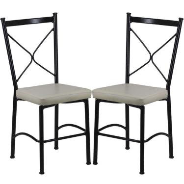 Imagem de Kit 2 Cadeiras Buffet Em Alumínio Preto Com Bege