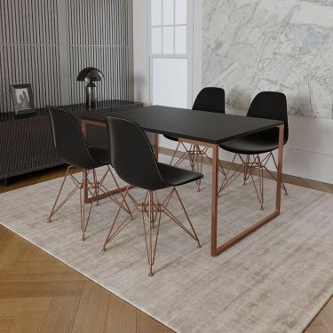 Imagem de Mesa Industrial Base Ferro Cobre 137X90 Tampo Preto 4 Cadeiras Eiffel Ferro Cobre Assento Preto
