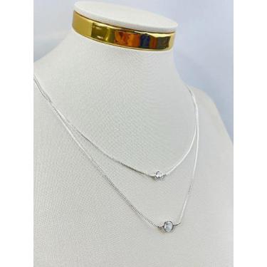 Imagem de Colar Duplo Veneziana Prata 925 com Zircônia Cristal e Extensora de 40