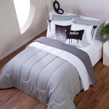 Imagem de Kit Edredom Linho Colorful Casal King 5 Peças 100% Poliéster - Cinza