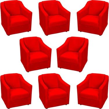 Imagem de Kit 8 Poltronas Mila Pé De Plástico Cromado - Vermelho Suede