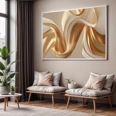 Imagem de Quadros Decorativos com Moldura Ondas Douradas Luxo para Sala Quarto e