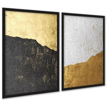 Imagem de Kit 2 Quadros Abstratos Rústicos Preto Dourado 33X24Cm
