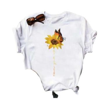 Imagem de Camiseta Preta Com Estampa De Borboleta E Girassol Kawaii Para Mulhere