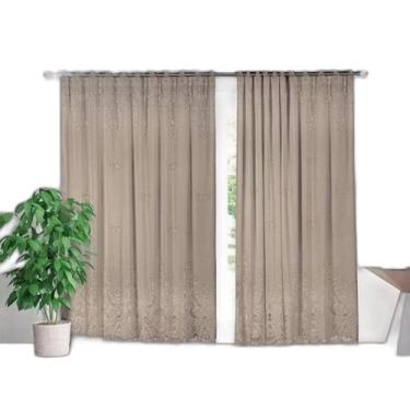 Imagem de Cortina Marrom Renda Com Forro Sala Quarto 3,00Largx1,80 Alt - Interla